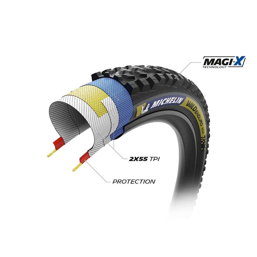 Michelin, WILD ENDURO REAR RACING LINE DK, Mountain Tire, 29''x2.40, Folding, Tubeless Ready, MAGI-X, Black