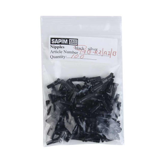 Sapim, Polyax Aluminum Self Lock, Nipples, Black, 2mm, (14G), 14mm, Bag of 100