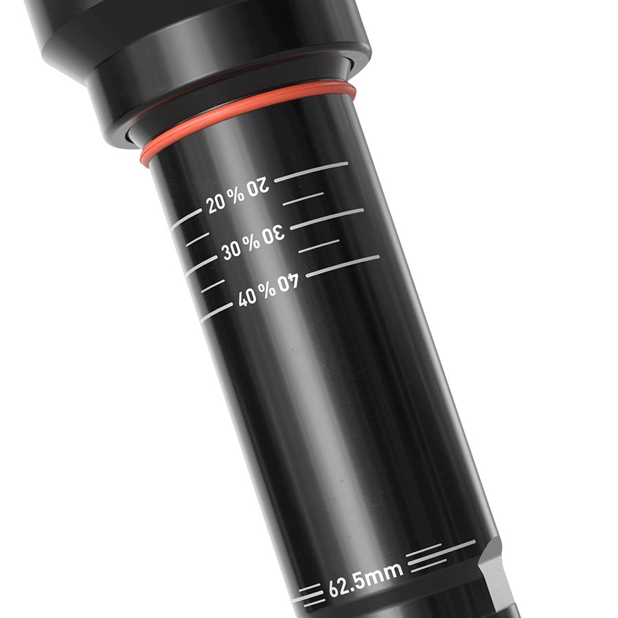 RockShox, Super Deluxe Thru Shaft RCT, Rear shock, 230x62.5, Shaft Eyelet: Trunnion, Body Eyelet: Yoke, 0Neg, Progressive,0Pos, MReb/MComp, 380Lockout