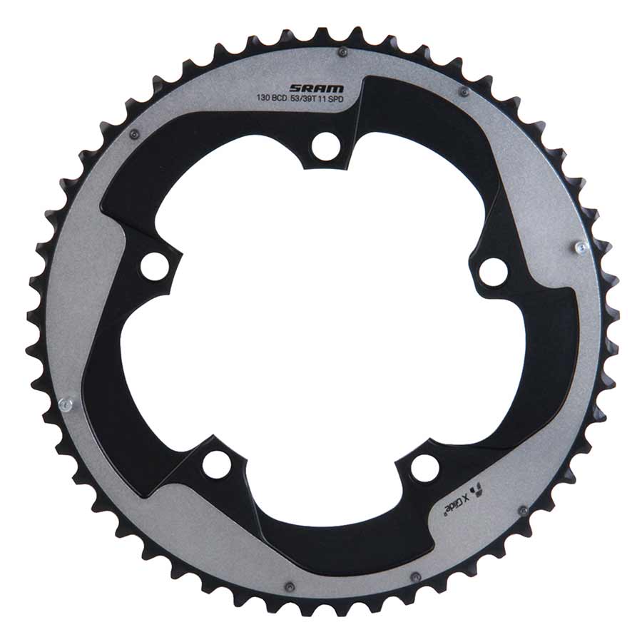 SRAM, 53D, 11sp, BCD: 130mm, 5 Bolts, Red22 X-Glide, Outer Chainring, For 39/53, Aluminum, Grey, 11.6218.009.000