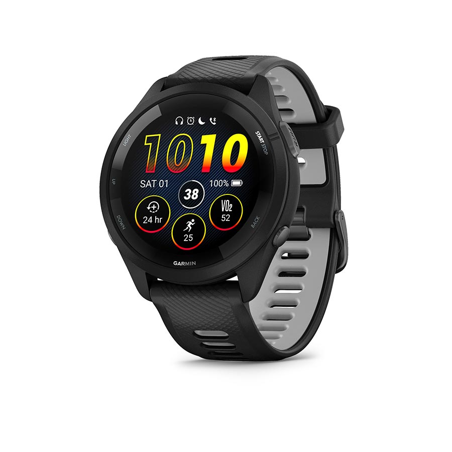 Garmin, Forerunner 265 Music, Watch, Watch Color: Black, Wristband: Black/Powder Grey - Silicone