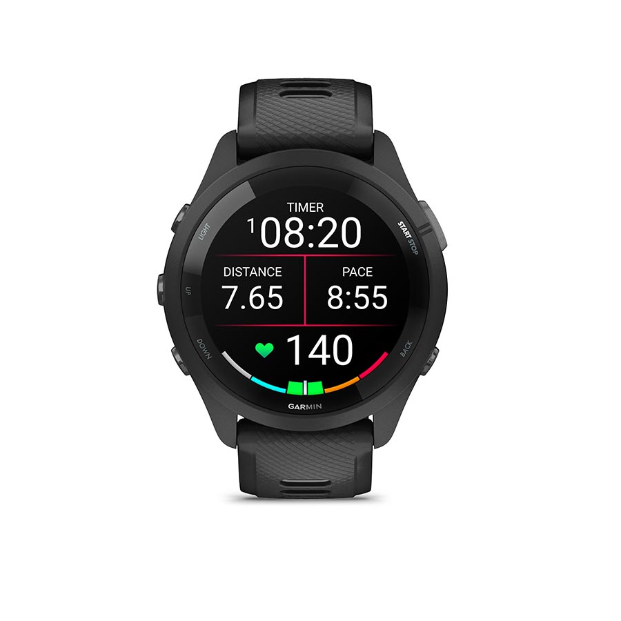 Garmin, Forerunner 265 Music, Watch, Watch Color: Black, Wristband: Black/Powder Grey - Silicone