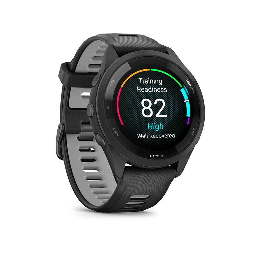 Garmin, Forerunner 265 Music, Watch, Watch Color: Black, Wristband: Black/Powder Grey - Silicone