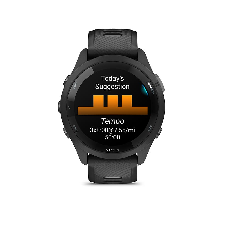 Garmin, Forerunner 265 Music, Watch, Watch Color: Black, Wristband: Black/Powder Grey - Silicone