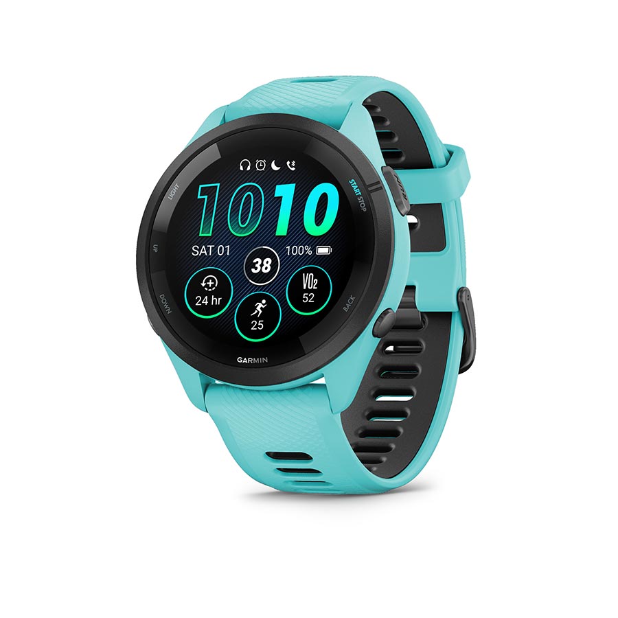 Garmin, Forerunner 265 Music, Watch, Watch Color: Black, Wristband: Black/Powder Grey - Silicone