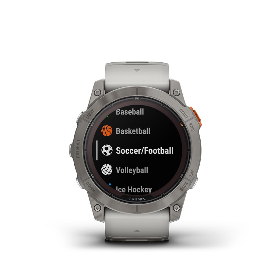 Garmin, fenix 7X Pro Sapphire Solar, Watch, Watch Color: Titanium, Wristband: Fog Grey/ Ember Orange - Silicone