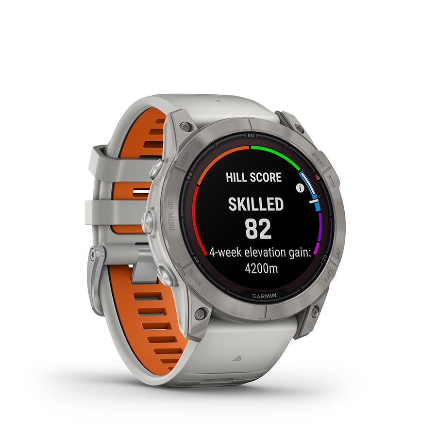 Garmin, fenix 7X Pro Sapphire Solar, Watch, Watch Color: Titanium, Wristband: Fog Grey/ Ember Orange - Silicone