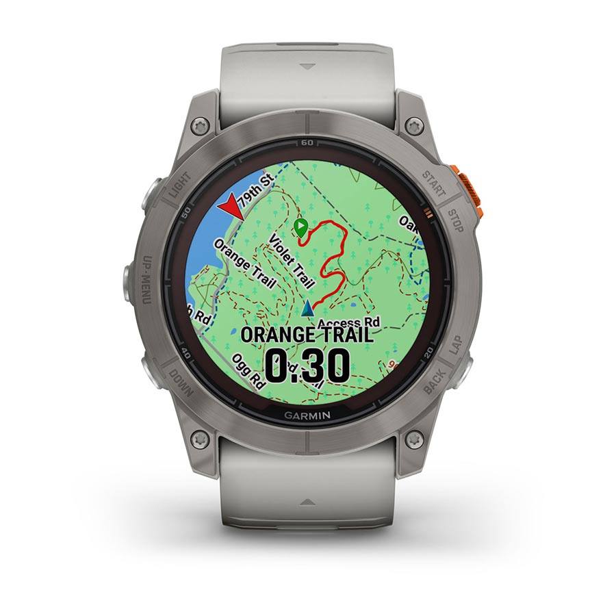 Garmin, fenix 7X Pro Sapphire Solar, Watch, Watch Color: Titanium, Wristband: Fog Grey/ Ember Orange - Silicone