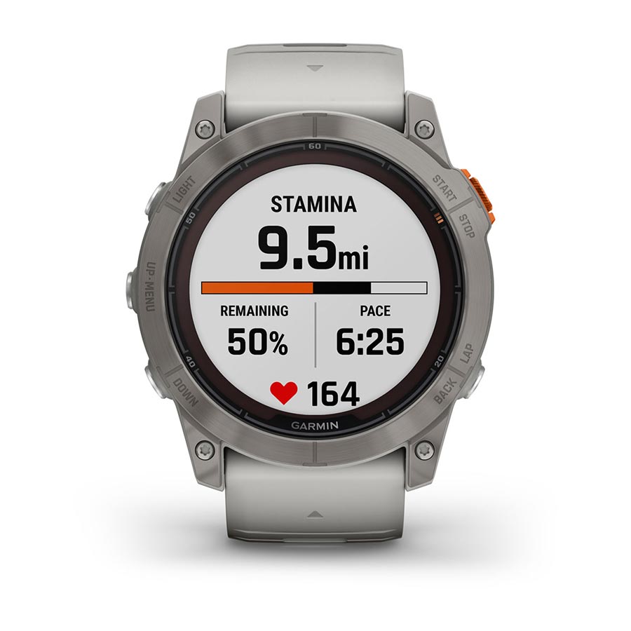 Garmin, fenix 7X Pro Sapphire Solar, Watch, Watch Color: Titanium, Wristband: Fog Grey/ Ember Orange - Silicone