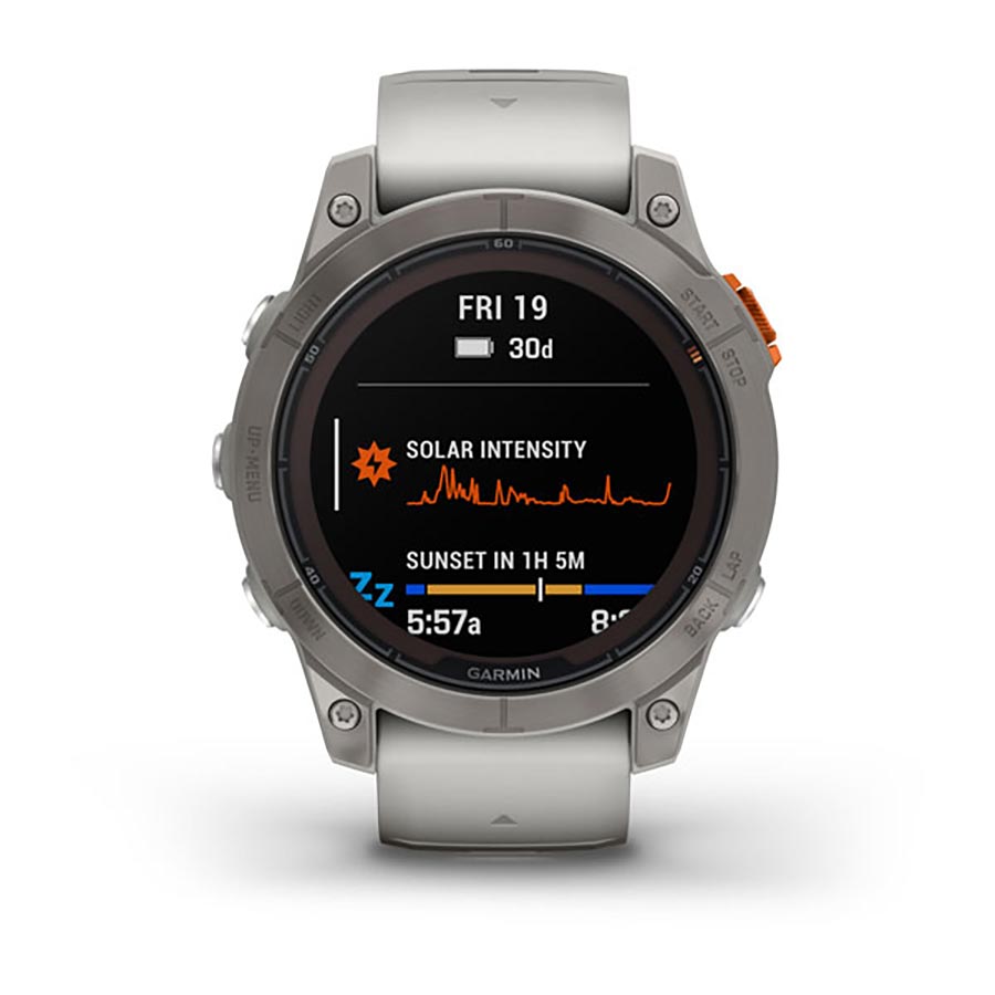 Garmin, fenix 7 Pro Sapphire Solar, Watch, Watch Color: Titanium, Wristband: Fog Grey/ Ember Orange - Silicone