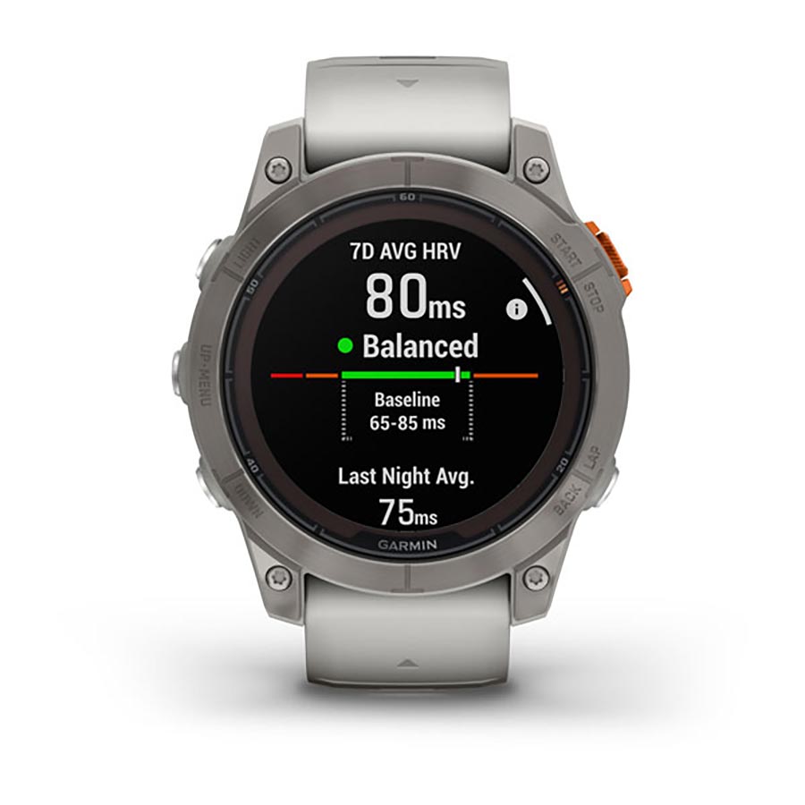 Garmin, fenix 7 Pro Sapphire Solar, Watch, Watch Color: Titanium, Wristband: Fog Grey/ Ember Orange - Silicone