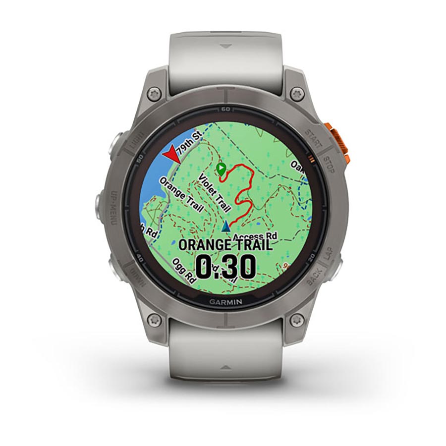 Garmin, fenix 7 Pro Sapphire Solar, Watch, Watch Color: Titanium, Wristband: Fog Grey/ Ember Orange - Silicone