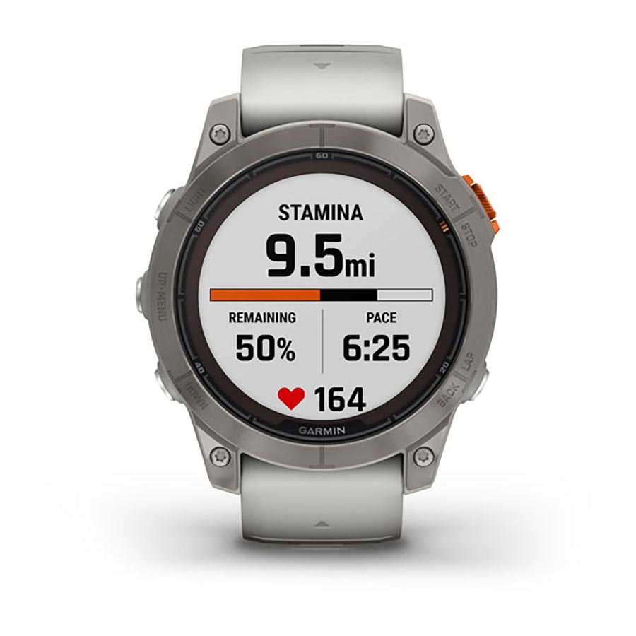 Garmin, fenix 7 Pro Sapphire Solar, Watch, Watch Color: Titanium, Wristband: Fog Grey/ Ember Orange - Silicone