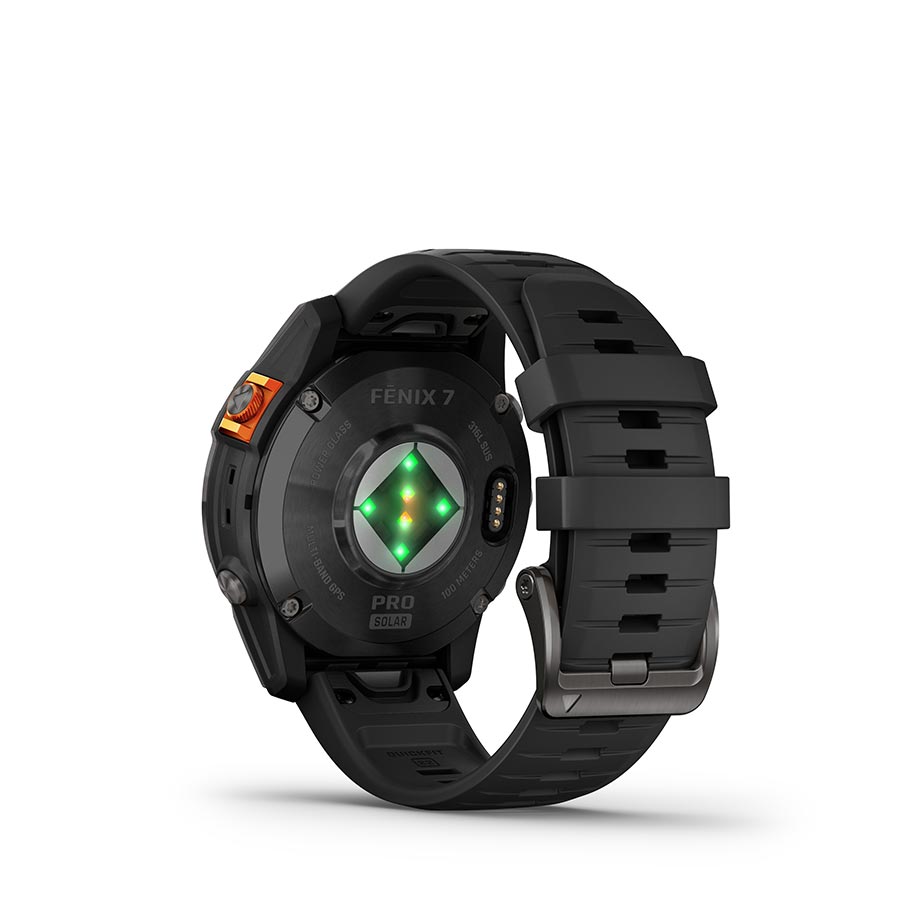 Garmin, fenix 7 Pro Solar, Glass, Watch, Watch Color: Slate Grey, Wristband: Black - Silicone