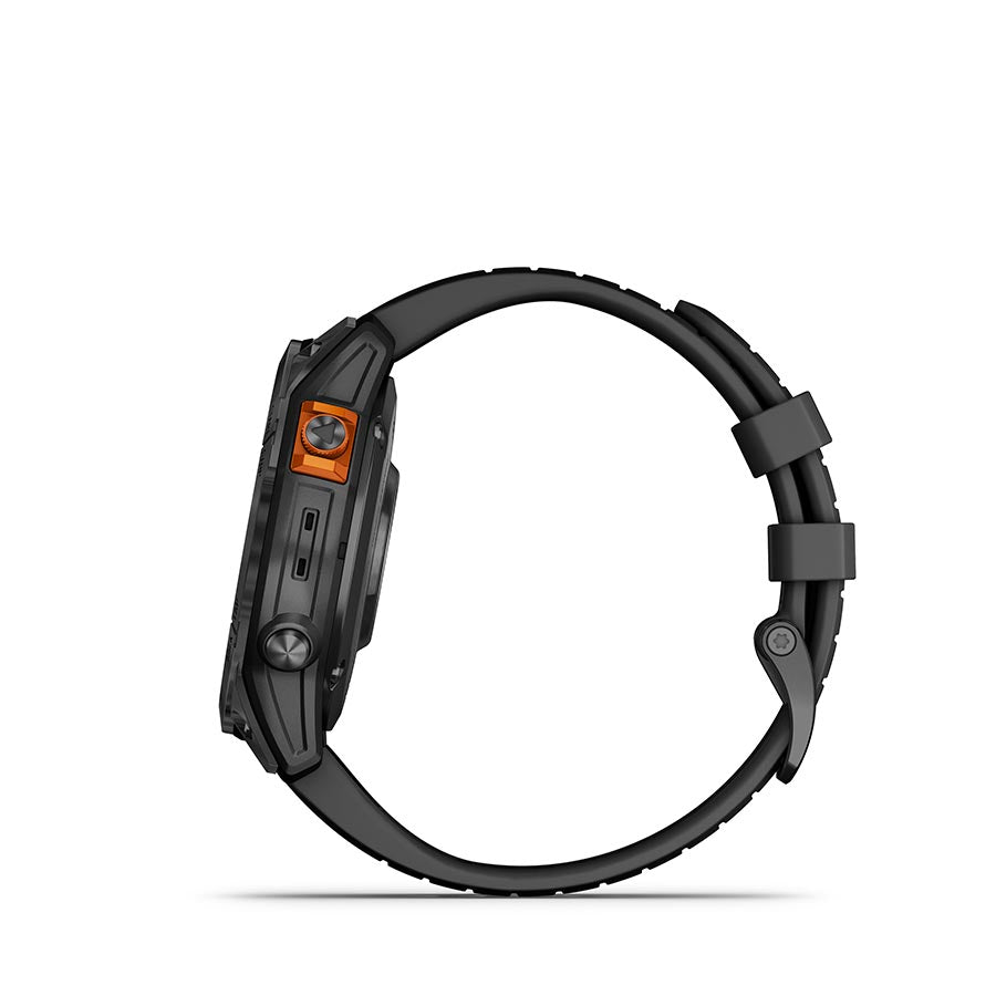 Garmin, fenix 7 Pro Solar, Glass, Watch, Watch Color: Slate Grey, Wristband: Black - Silicone