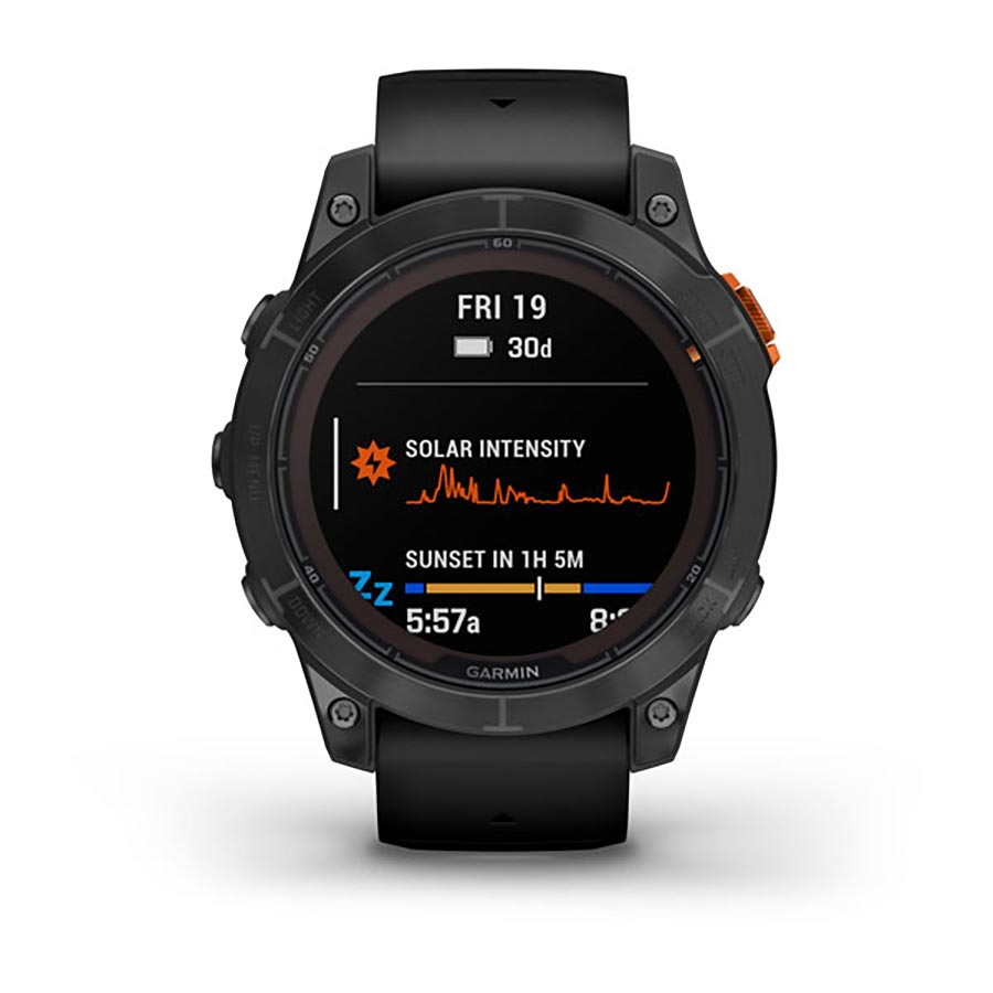 Garmin, fenix 7 Pro Solar, Glass, Watch, Watch Color: Slate Grey, Wristband: Black - Silicone