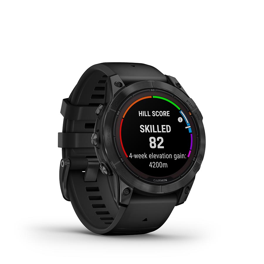 Garmin, fenix 7 Pro Solar, Glass, Watch, Watch Color: Slate Grey, Wristband: Black - Silicone