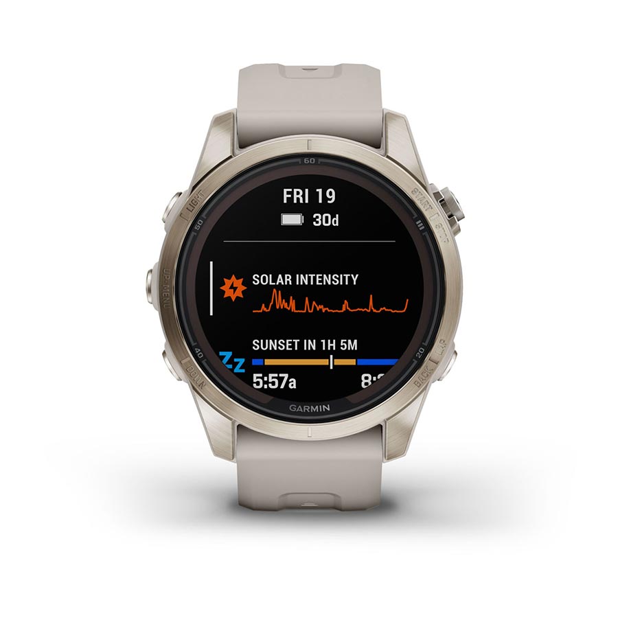 Garmin, fenix 7S Pro Sapphire Solar, Watch, Watch Color: Soft Gold, Wristband: Light Sand - Silicone