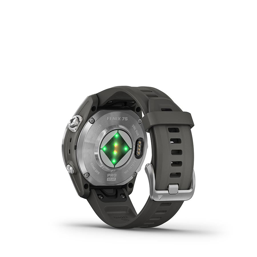 Garmin, fenix 7S Pro Solar, Glass, Watch, Watch Color: Silver/ Grey, Wristband: Graphite - Silicone