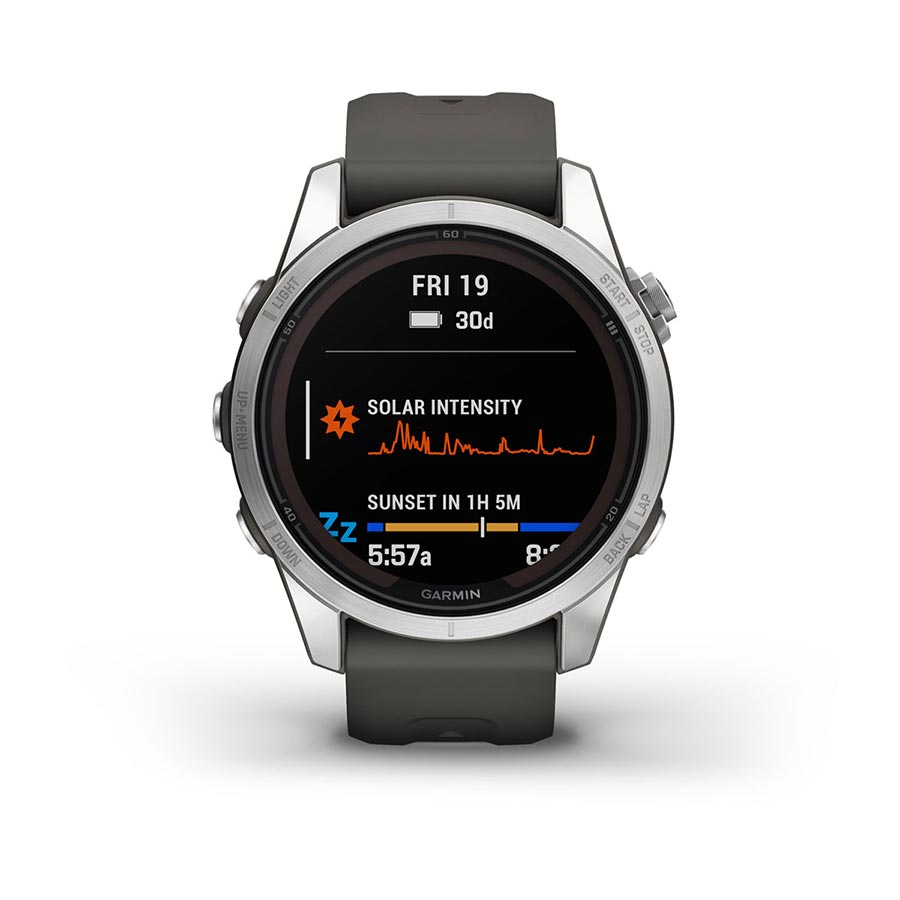 Garmin, fenix 7S Pro Solar, Glass, Watch, Watch Color: Silver/ Grey, Wristband: Graphite - Silicone