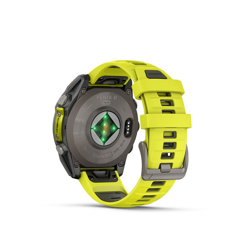 Garmin, fenix 8 Solar Sapphire 47mm, Watch, Watch Color: Titanium, Wristband: Amp Yellow/ Graphite - Silicone