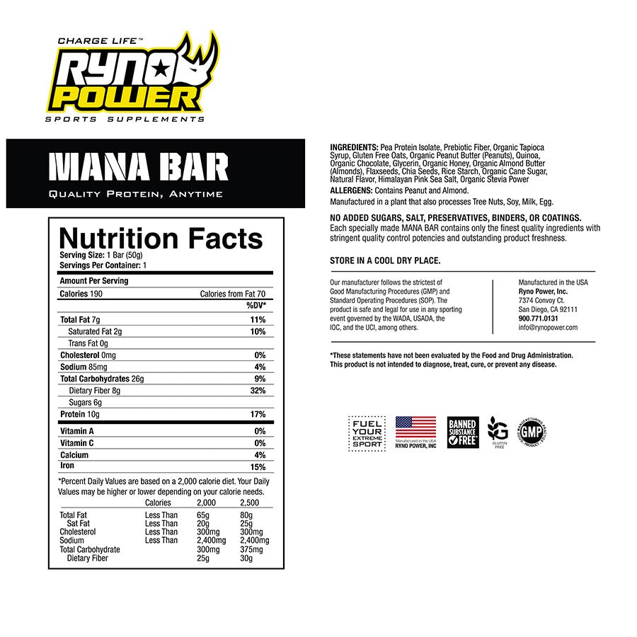 Ryno Power, Mana Bar, Bars, Chocolate/Peanut Butter, 12pcs