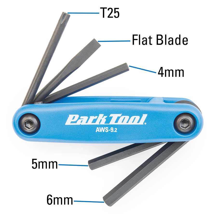 Park Tool, AWS-9.2, Folding screwdriver/ hex wrench set, 4mm, 5mm, 6mm, Flat blade and T25